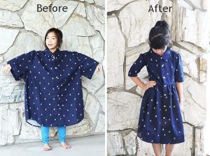 Sarah Tyau redesigns a men's shirt into a girl's dress